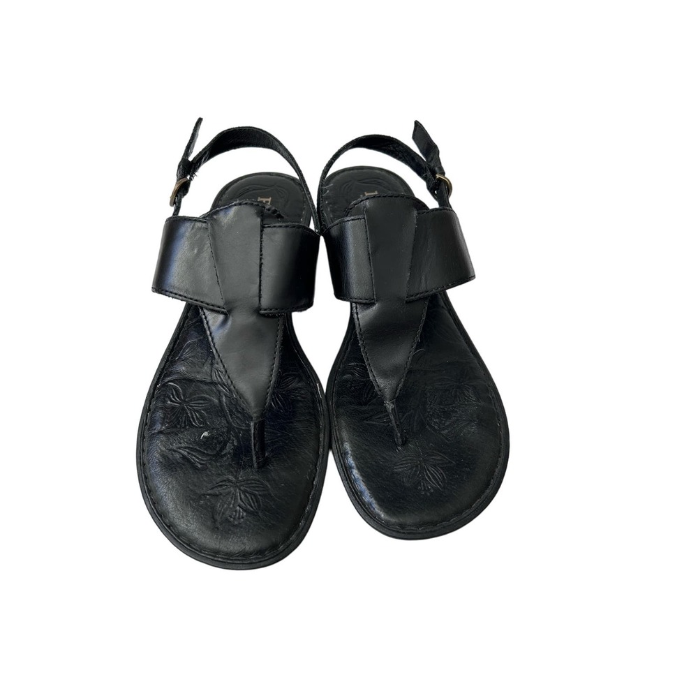 Born Women's Trini T-Strap Thong Sandal Black Leather 8
